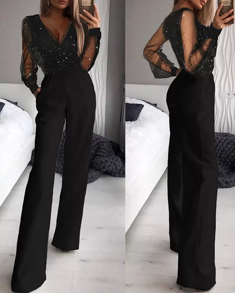 Black Jumpsuit Women Casual Elegant Solid Color Regular Fit 0