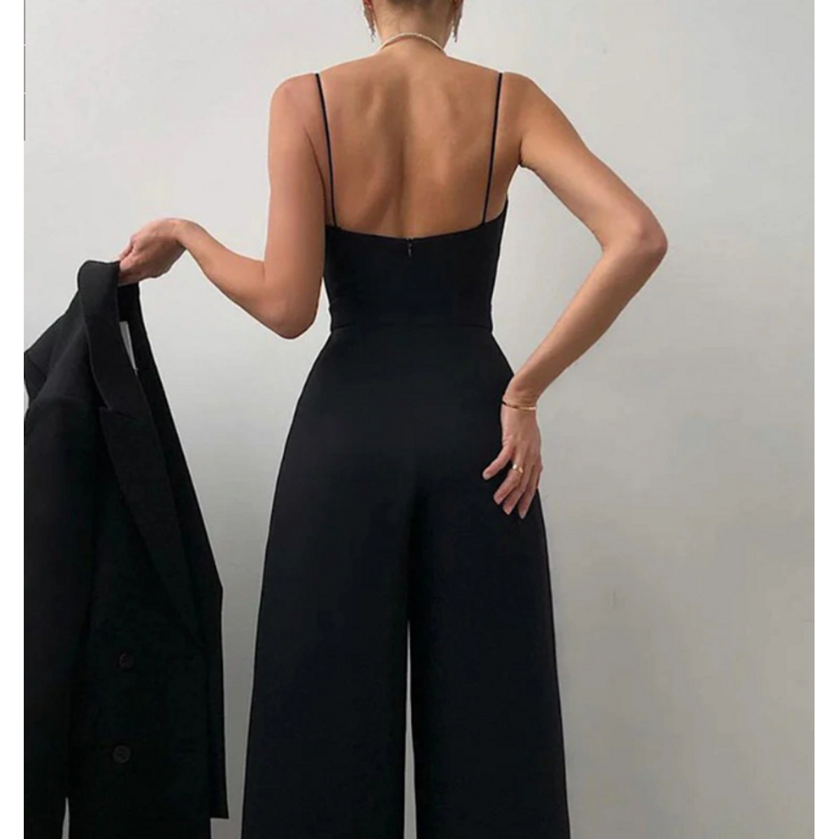 Black Jumpsuit Women Elegant Wide Leg Overall Casual Chic 7