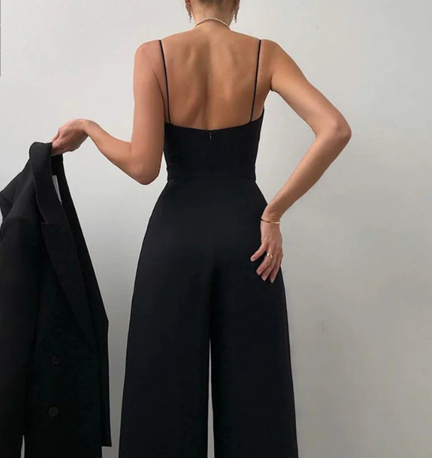 Black Jumpsuit Women Elegant Wide Leg Overall Casual Chic 7