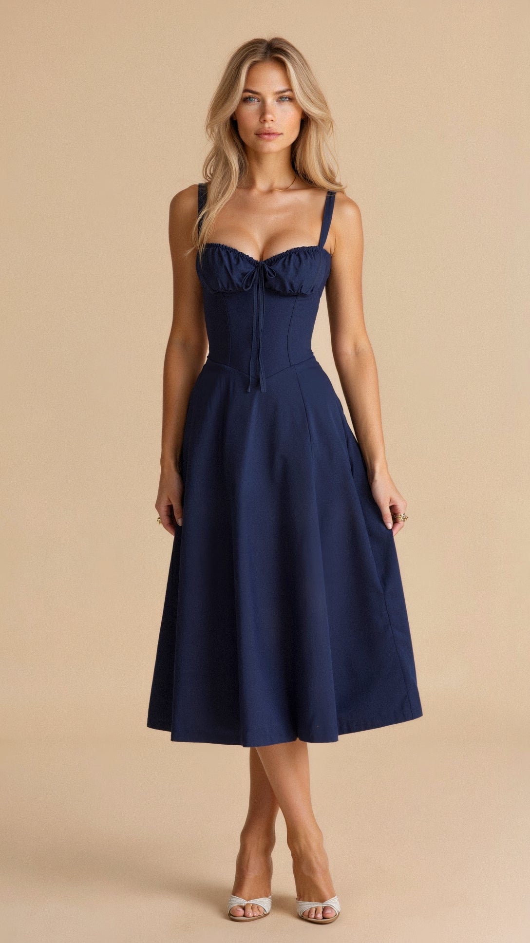 Black Midi Dress Women Elegant Corset Fit Long Sleeve Satin Style 9