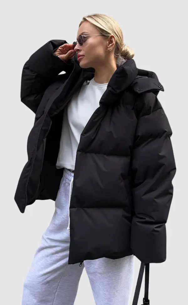 Black Puffer Jacket Women Chic Design Winter Coat for Warmth 0