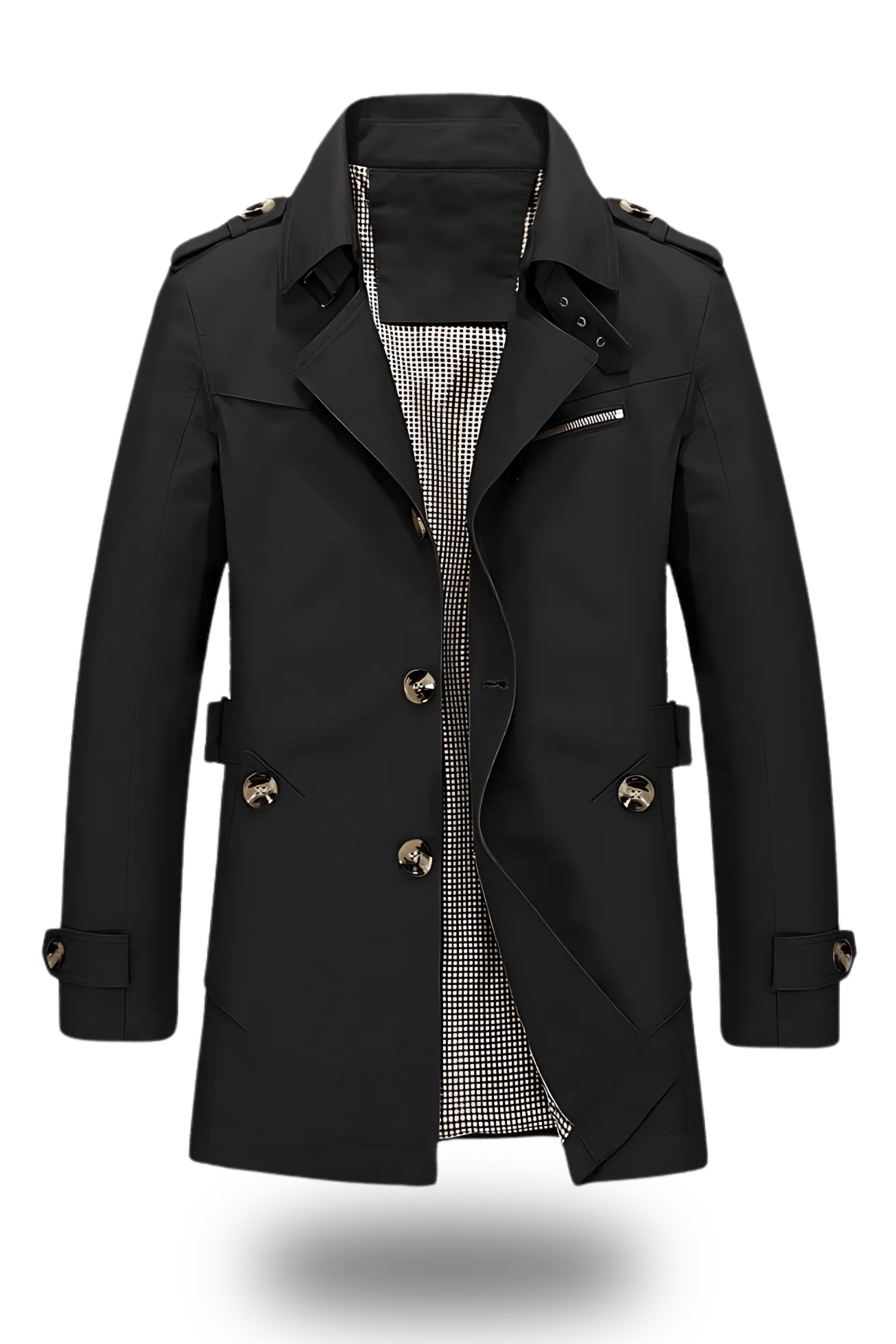 Black Trench Coat Women Classic Elegance Folded Collar Winter Outerwear 2