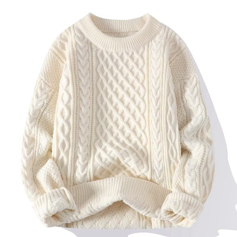 Cable Knit Sweater Women Cream Chunky Fisherman Crew Neck Casual 0