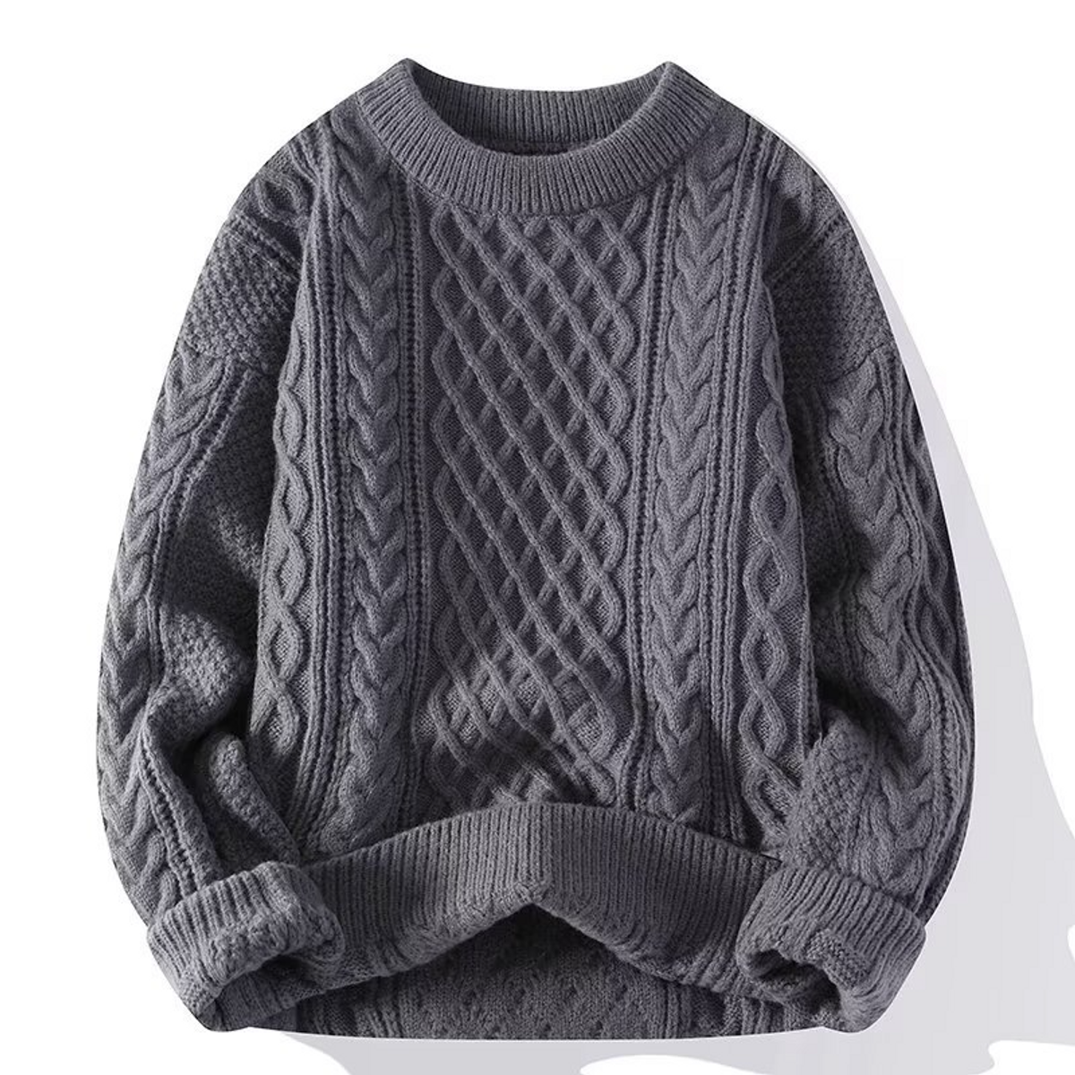 Cable Knit Sweater Women Cream Chunky Fisherman Crew Neck Casual 3