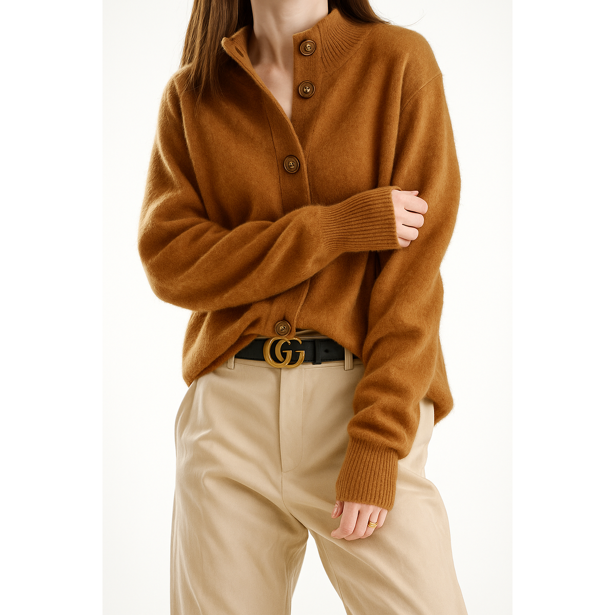 Cashmere Cardigan Women Bold Button Design Warm Layering Piece 1