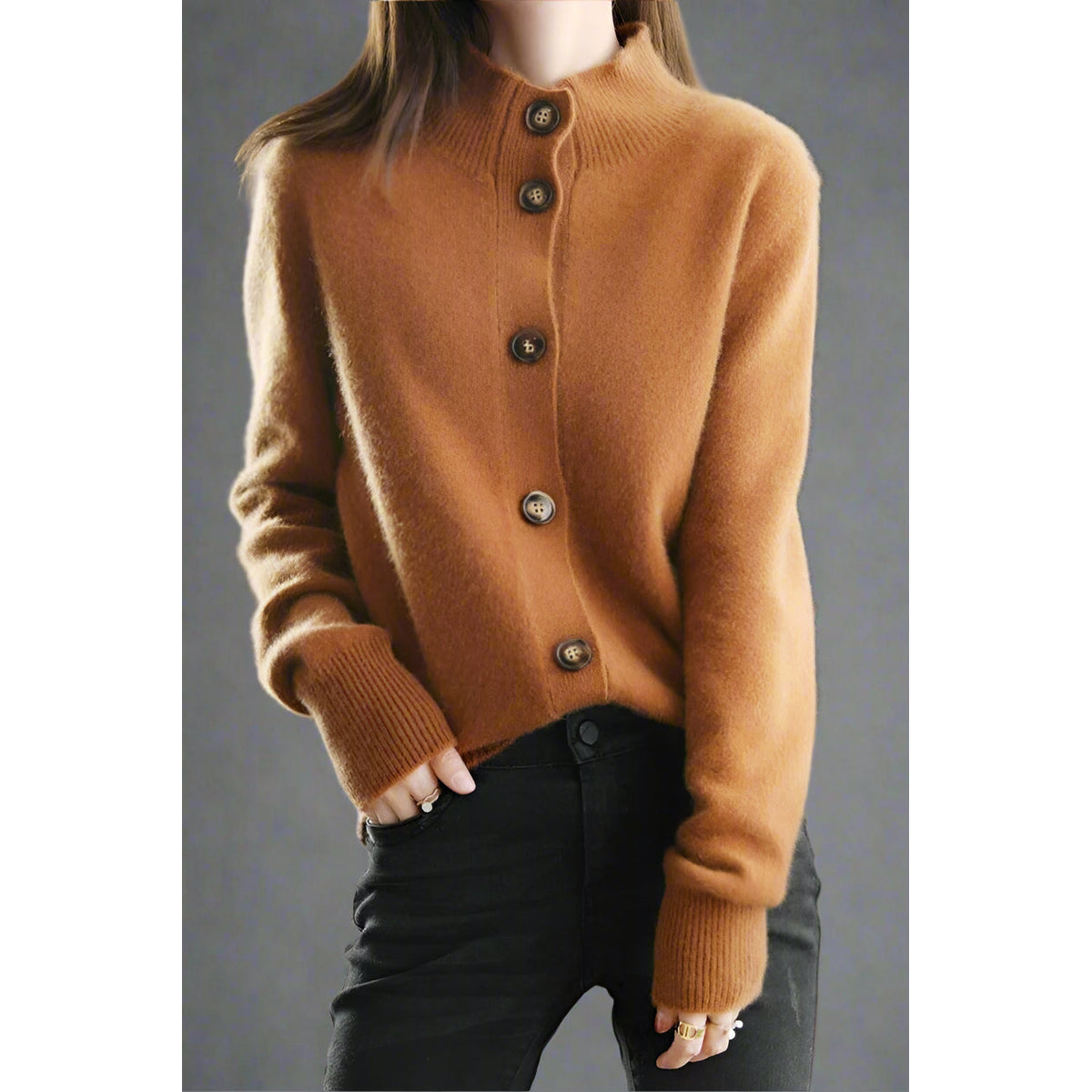 Cashmere Cardigan Women Bold Button Design Warm Layering Piece 4
