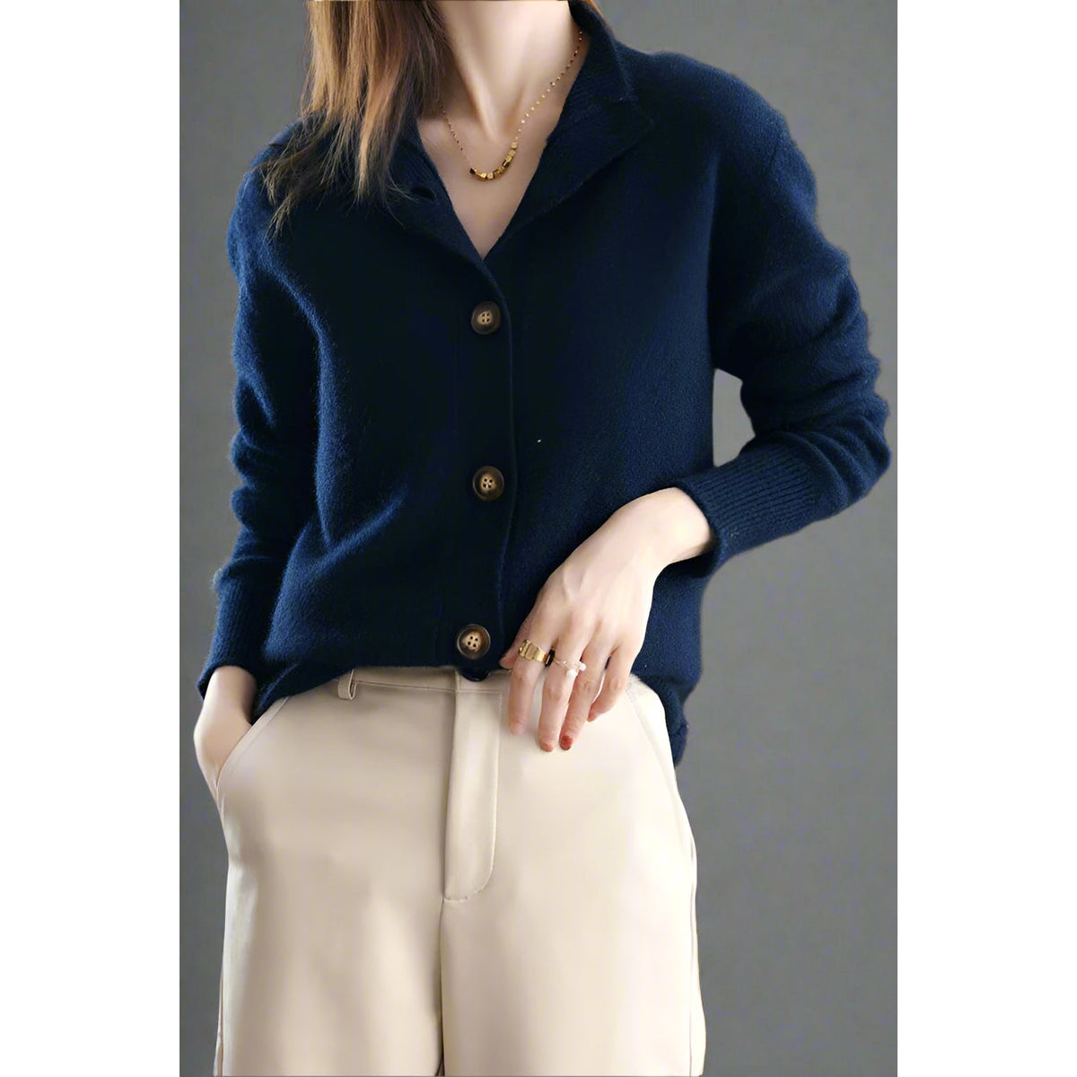 Cashmere Cardigan Women Bold Button Design Warm Layering Piece 6