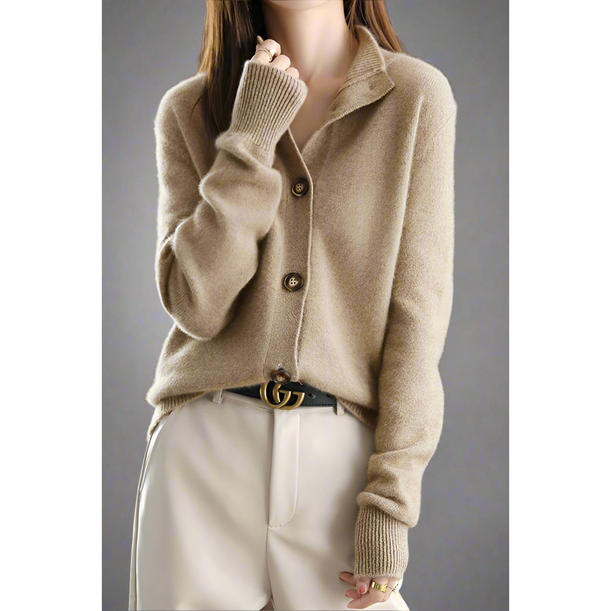 Cashmere Cardigan Women Bold Button Design Warm Layering Piece 9