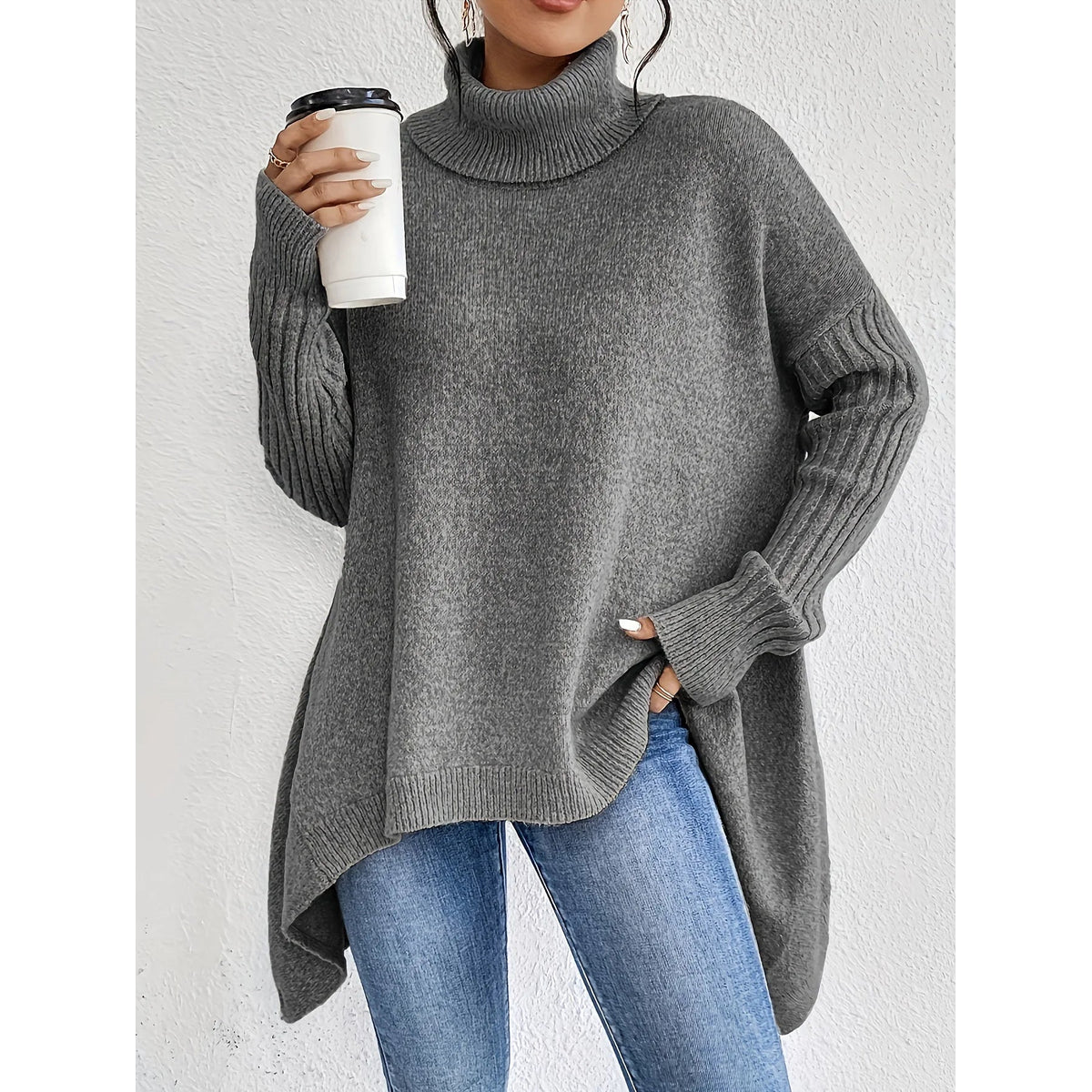 Cashmere Sweater Women Black Turtleneck Oversized Winter Comfort 3