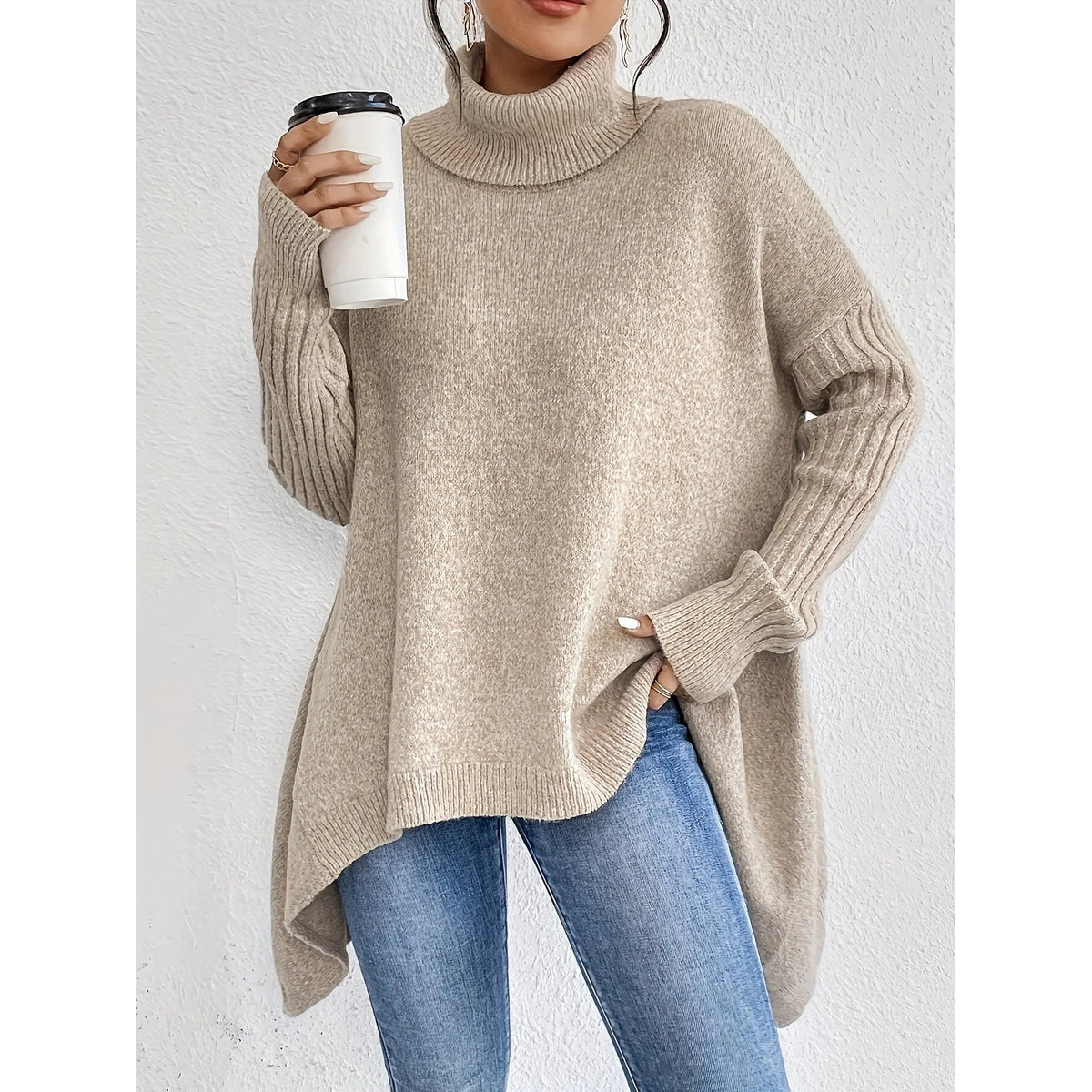 Cashmere Sweater Women Black Turtleneck Oversized Winter Comfort 4
