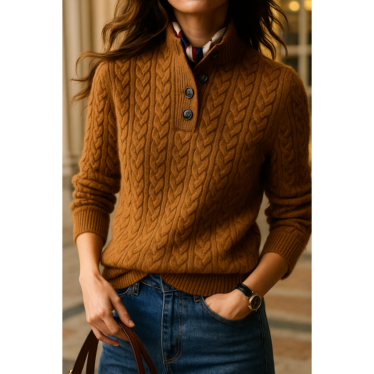 Cashmere Sweater Women Cable-Knit Button-Up Cozy Chic Warmth 0