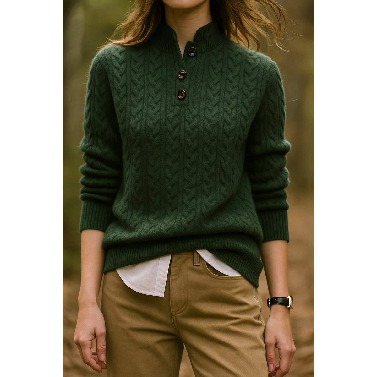 Cashmere Sweater Women Cable-Knit Button-Up Cozy Chic Warmth 4