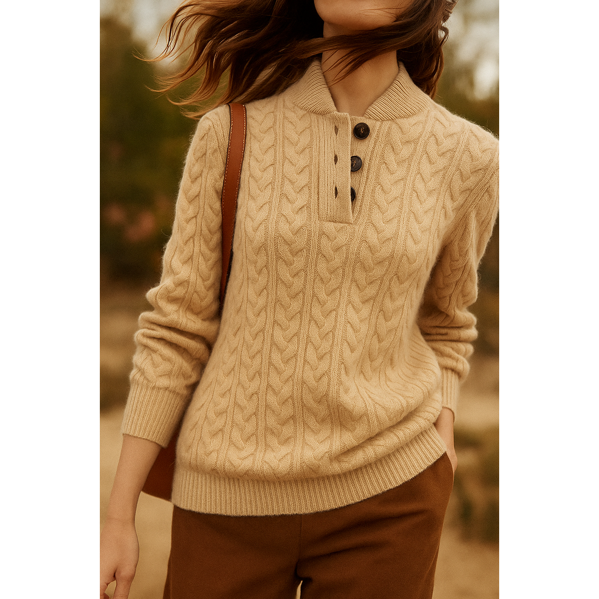 Cashmere Sweater Women Cable-Knit Button-Up Cozy Chic Warmth 8