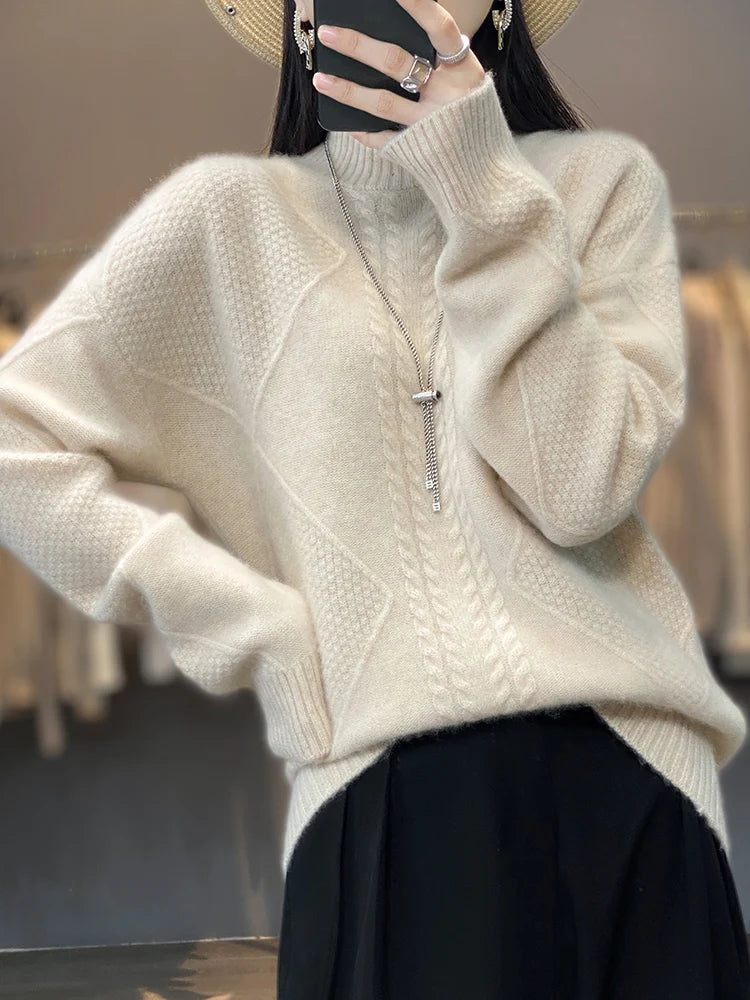Cashmere Sweater Women Timeless Turtleneck Cable-Knit Design 1