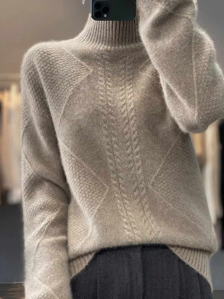 Cashmere Sweater Women Timeless Turtleneck Cable-Knit Design 4
