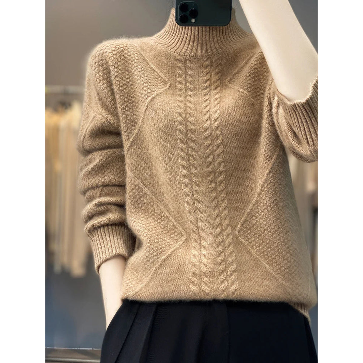 Cashmere Sweater Women Timeless Turtleneck Cable-Knit Design 6