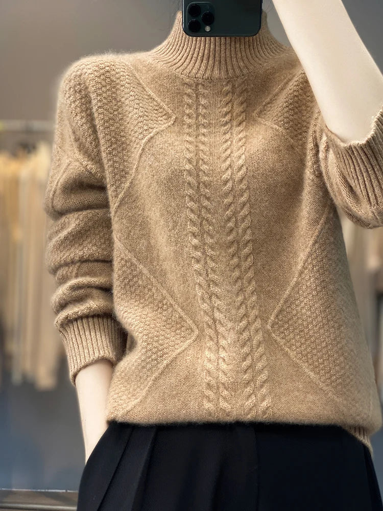 Cashmere Sweater Women Timeless Turtleneck Cable-Knit Design 6