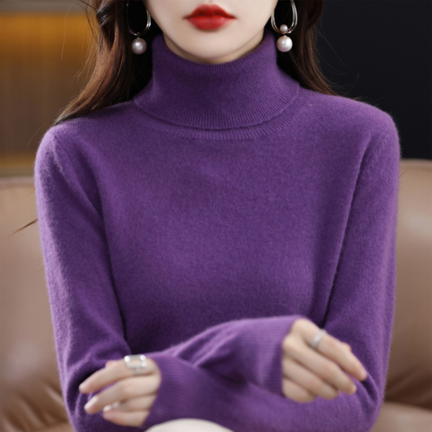 Cashmere Turtleneck Sweater Women Elegant Luxury Winter Style 3