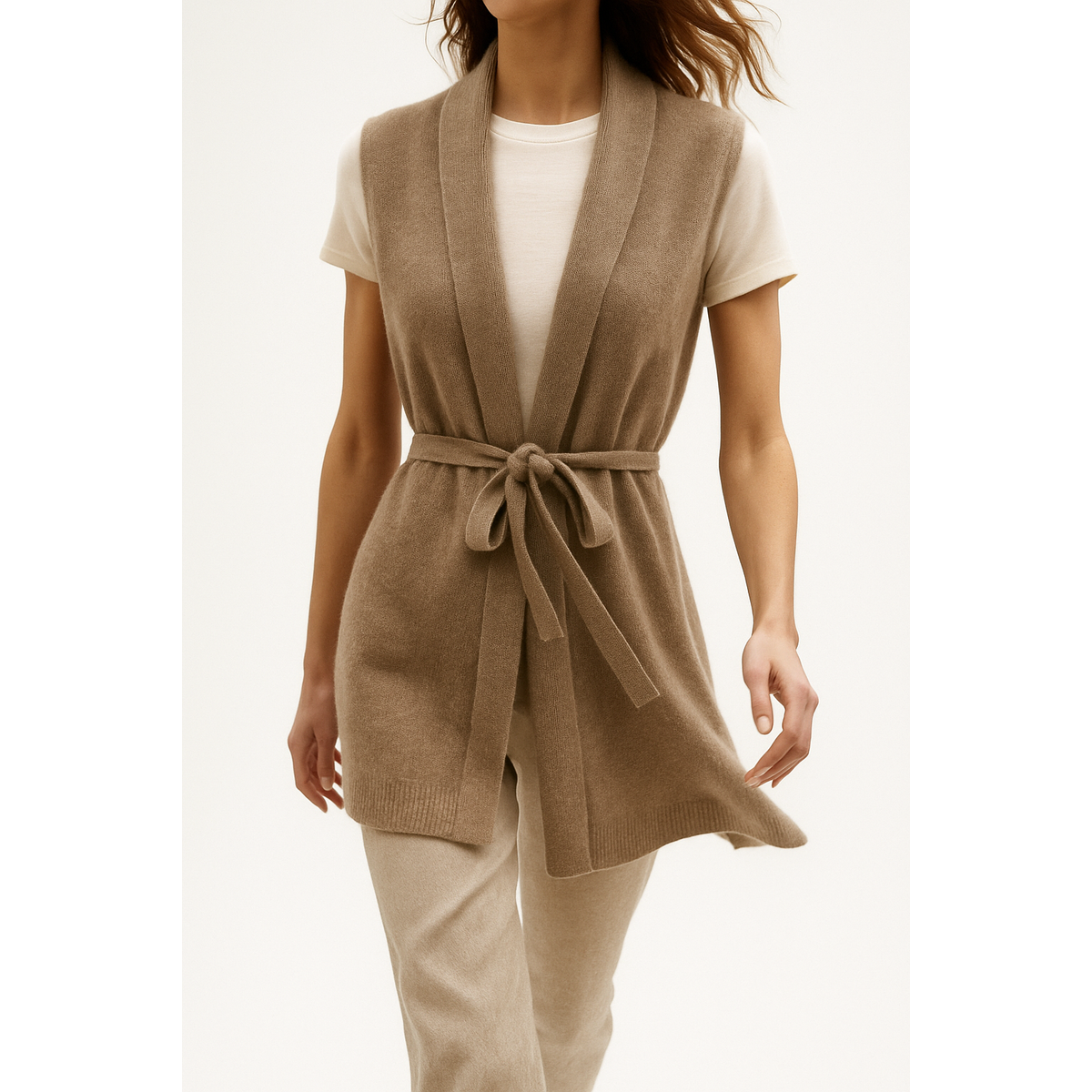 Cashmere Vest Women Refined Waist Tie Cozy Layering Piece 1