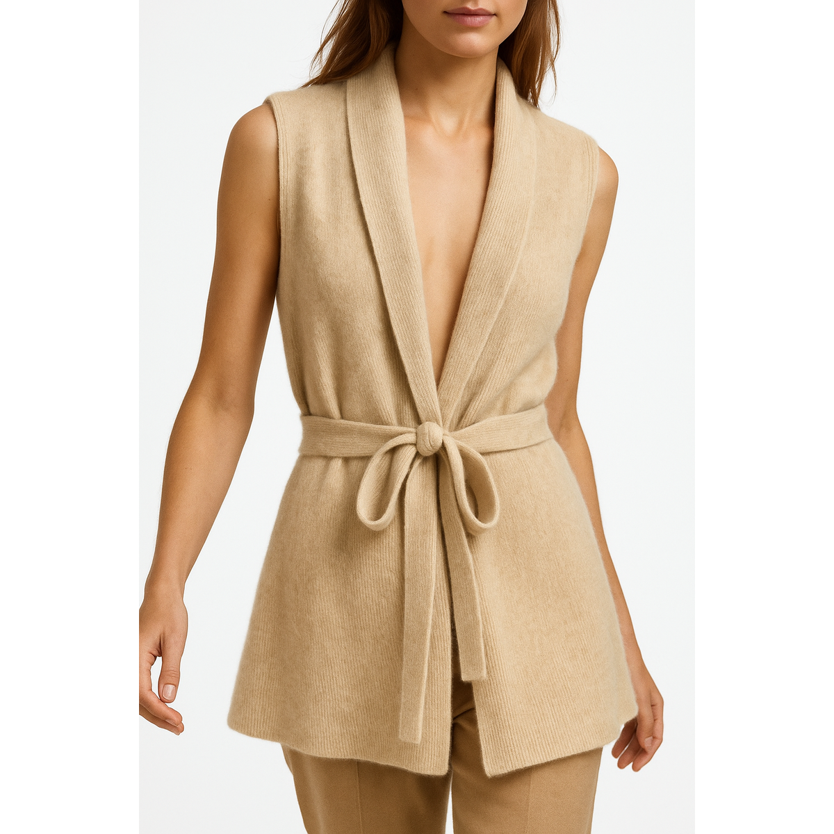 Cashmere Vest Women Refined Waist Tie Cozy Layering Piece 2