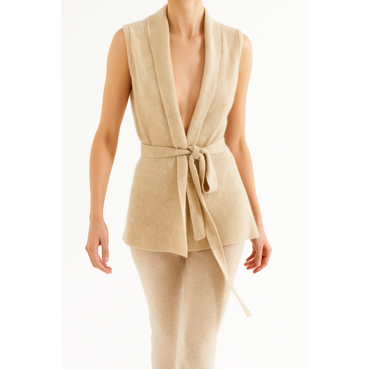 Cashmere Vest Women Refined Waist Tie Cozy Layering Piece 4