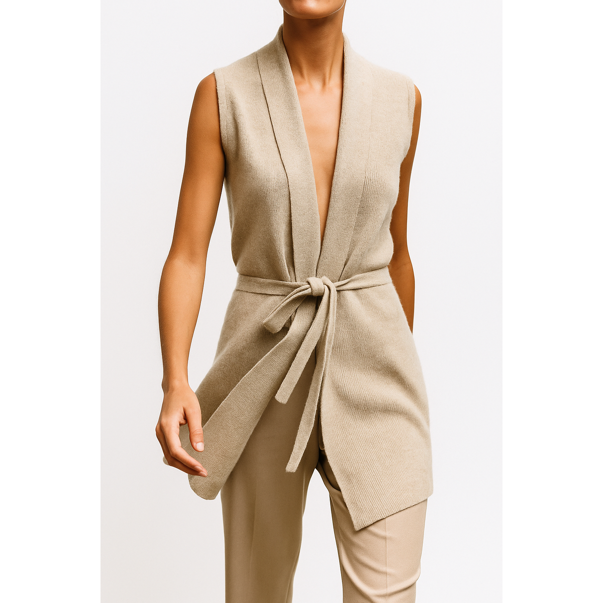 Cashmere Vest Women Refined Waist Tie Cozy Layering Piece 5