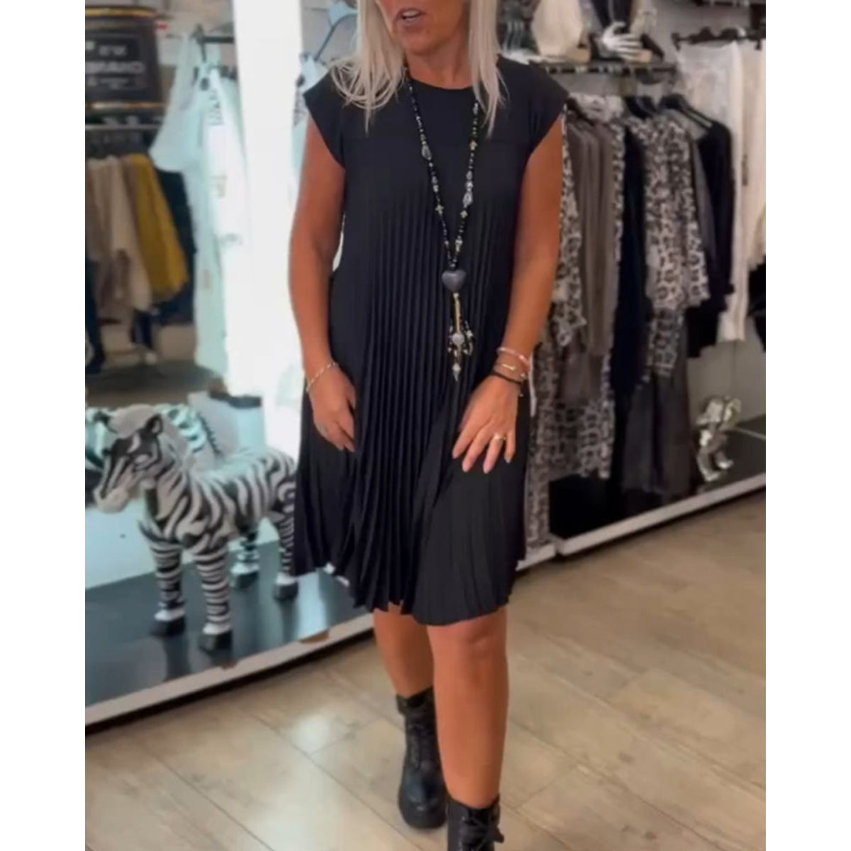 Casual A-Line Dress Women Round Neck Solid Color Summer Style 0