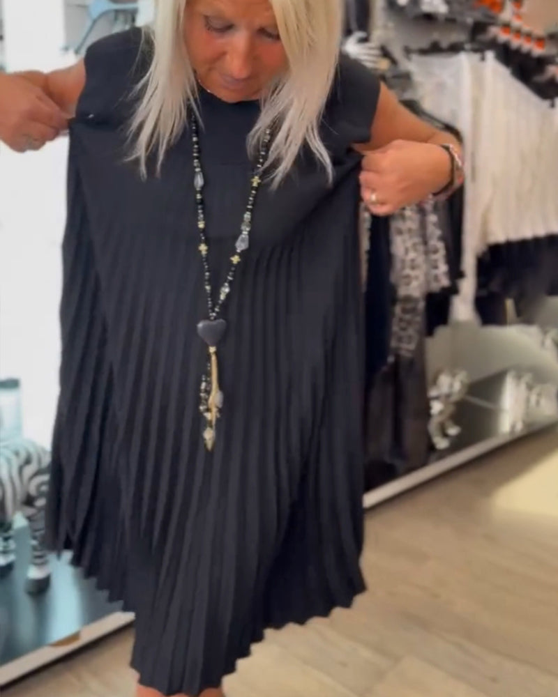 Casual A-Line Dress Women Round Neck Solid Color Summer Style 2