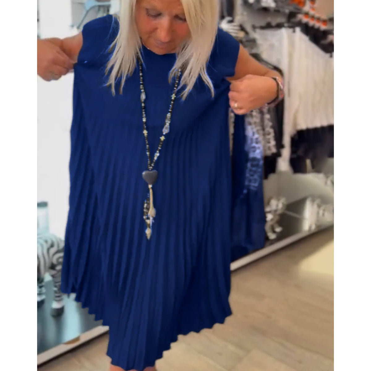 Casual A-Line Dress Women Round Neck Solid Color Summer Style 4