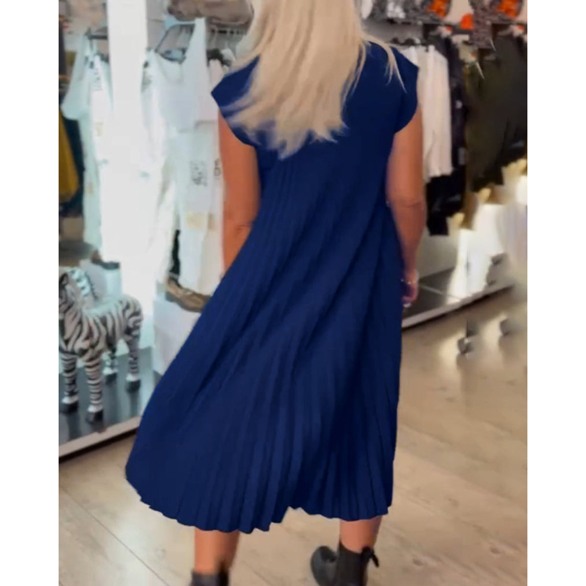 Casual A-Line Dress Women Round Neck Solid Color Summer Style 5