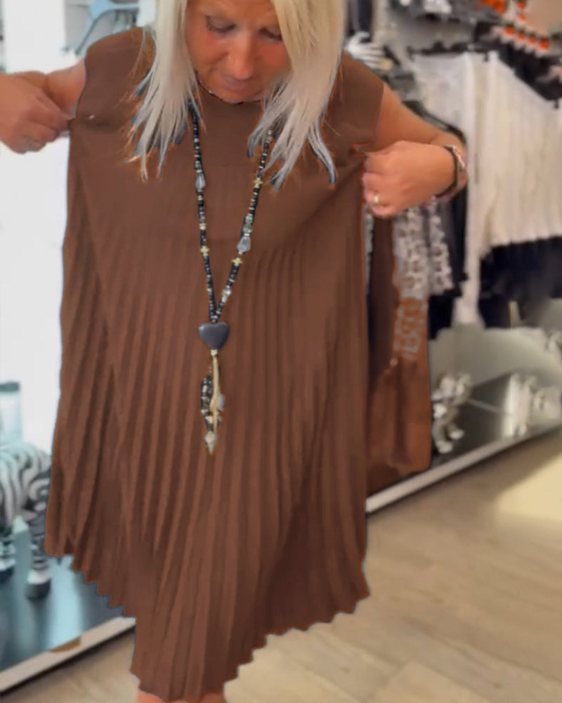 Casual A-Line Dress Women Round Neck Solid Color Summer Style 7