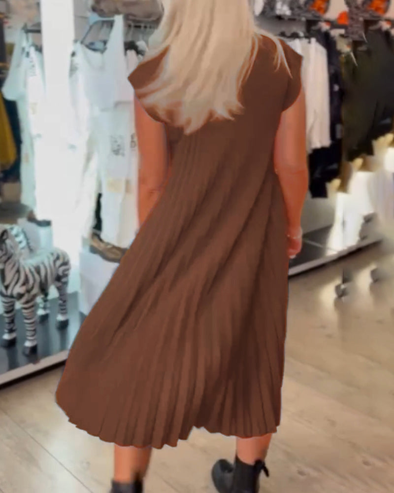 Casual A-Line Dress Women Round Neck Solid Color Summer Style 8