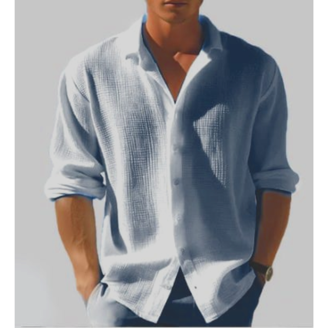 Casual Button Down Shirt Men Summer Versatile Style Long Sleeve 0