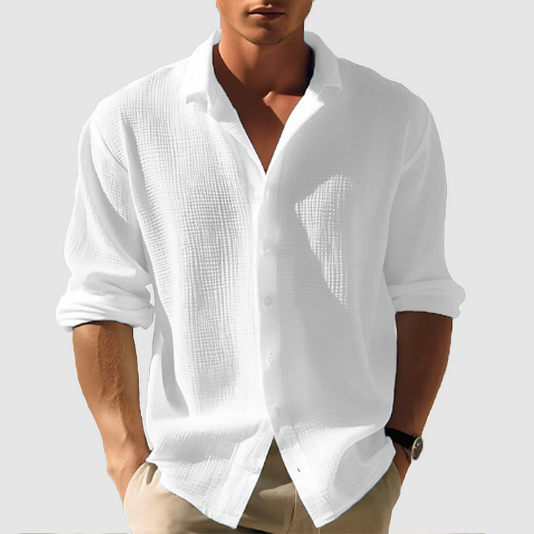 Casual Button Down Shirt Men Summer Versatile Style Long Sleeve 1