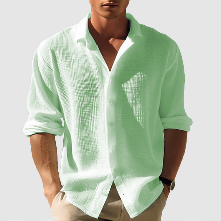 Casual Button Down Shirt Men Summer Versatile Style Long Sleeve 2