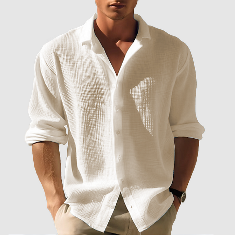 Casual Button Down Shirt Men Summer Versatile Style Long Sleeve 5