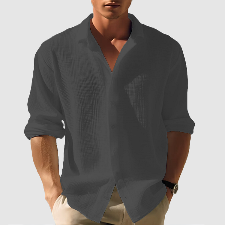 Casual Button Down Shirt Men Summer Versatile Style Long Sleeve 6