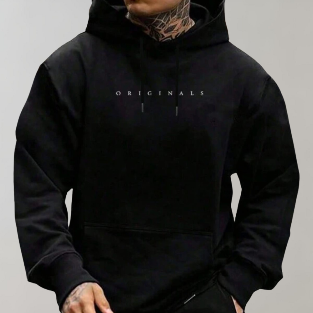 Casual Pullover Hoodie Men Embroidered Front Kangaroo Pocket Streetwear 0