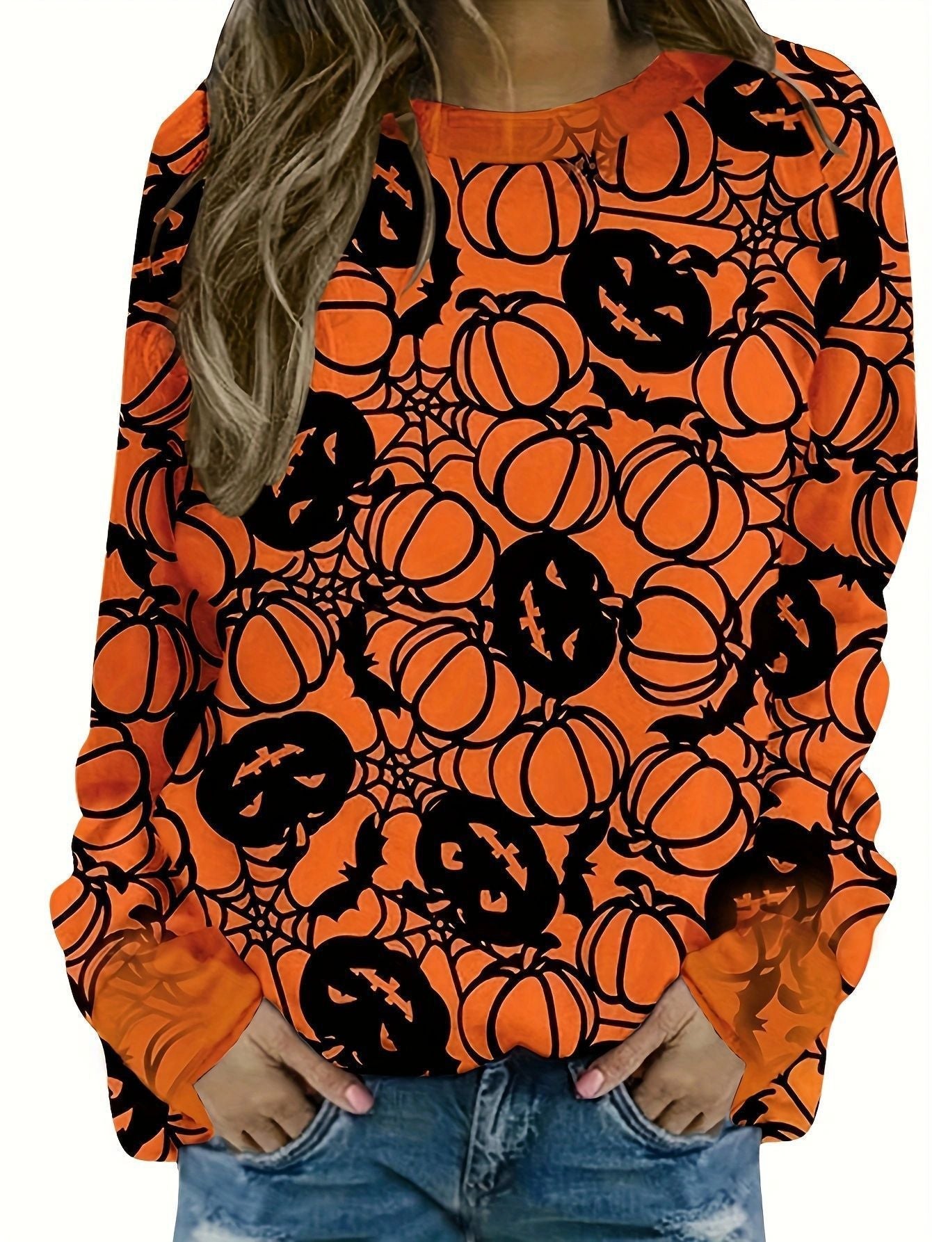Casual Sweatshirt Women Halloween Motif Comfortable Fit 0