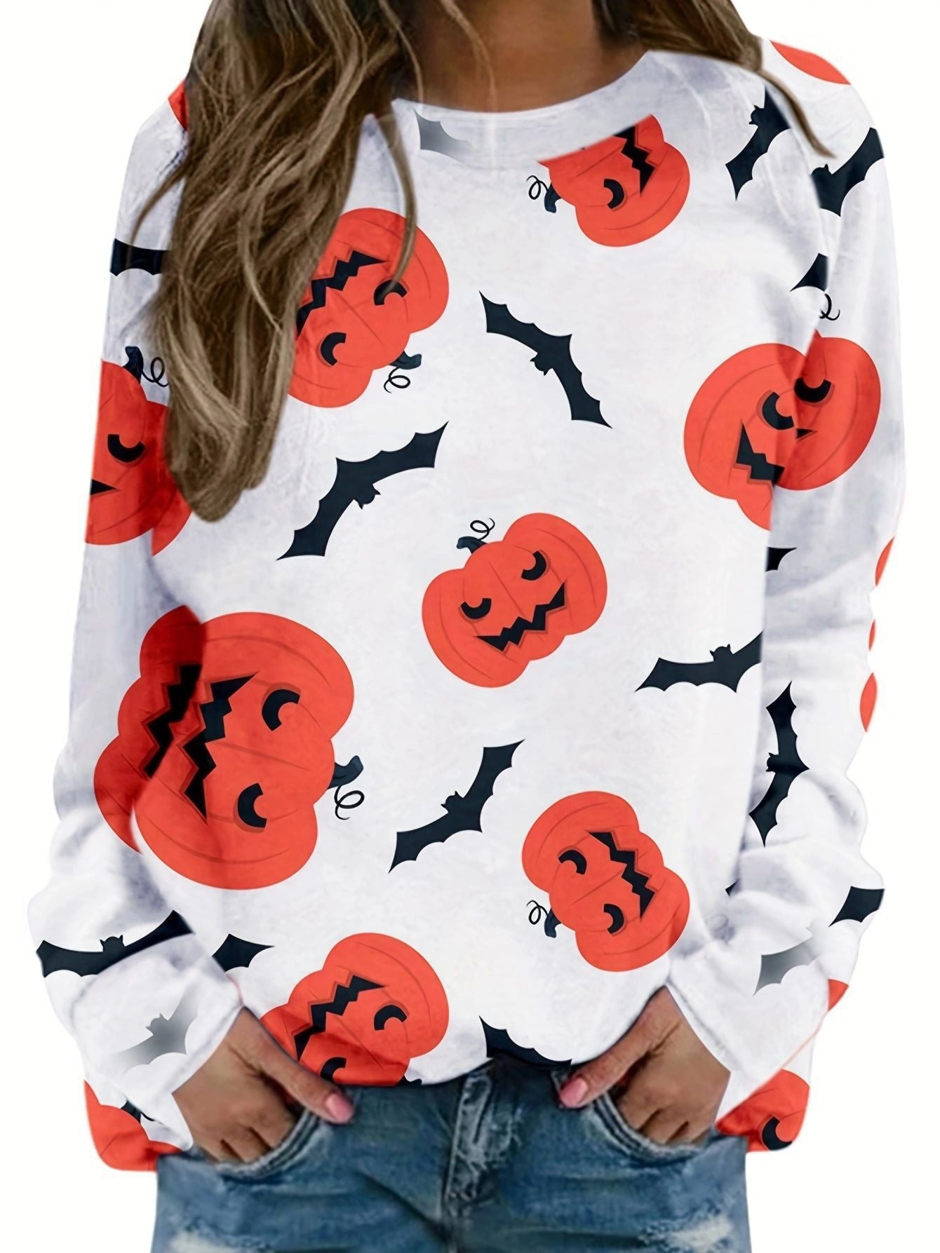 Casual Sweatshirt Women Halloween Motif Comfortable Fit 5