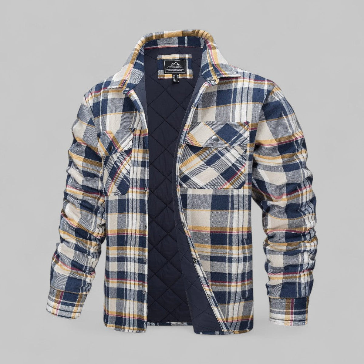Checked Flannel Shirt Jacket Men Casual Style Warm Quilted Design 1
