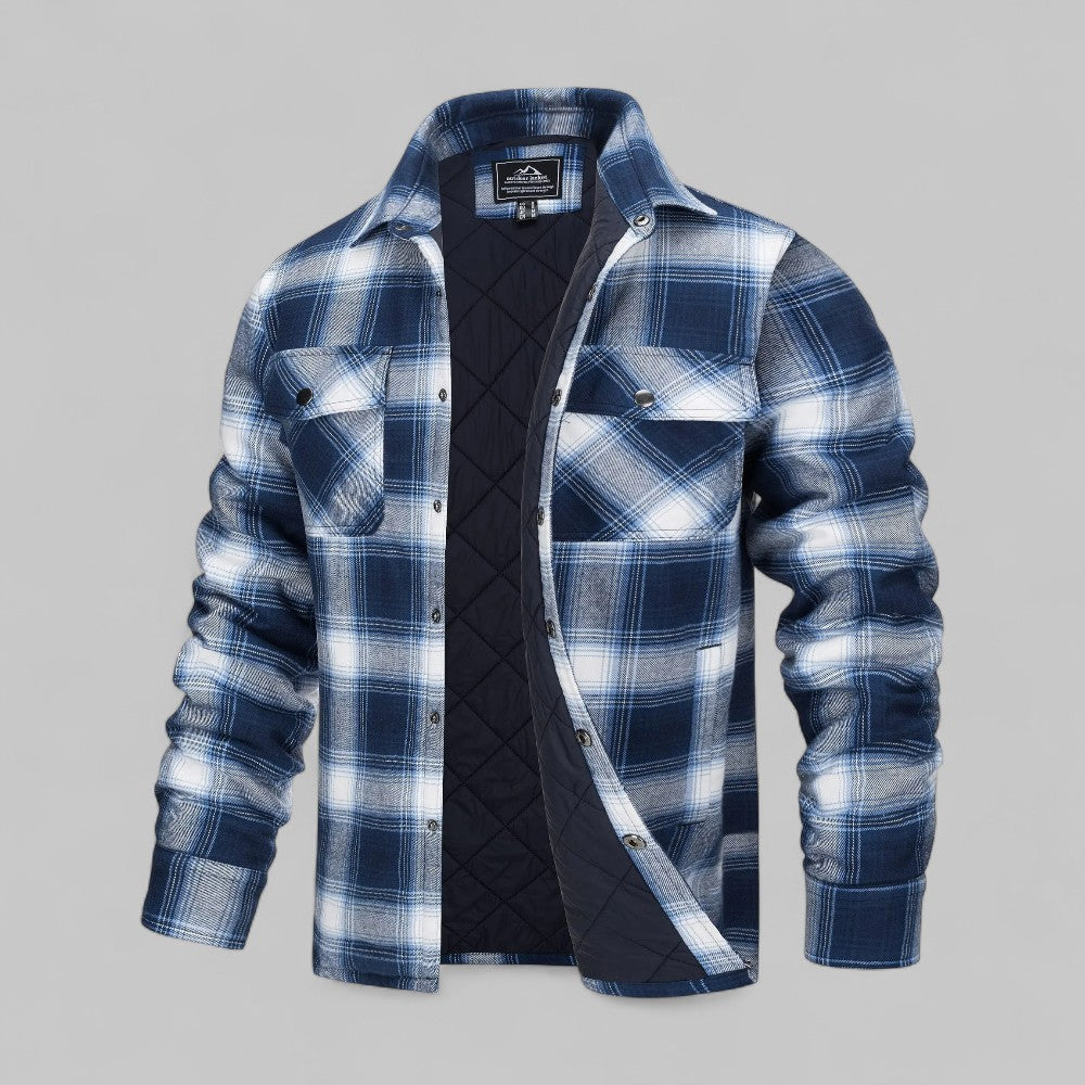 Checked Flannel Shirt Jacket Men Casual Style Warm Quilted Design 2