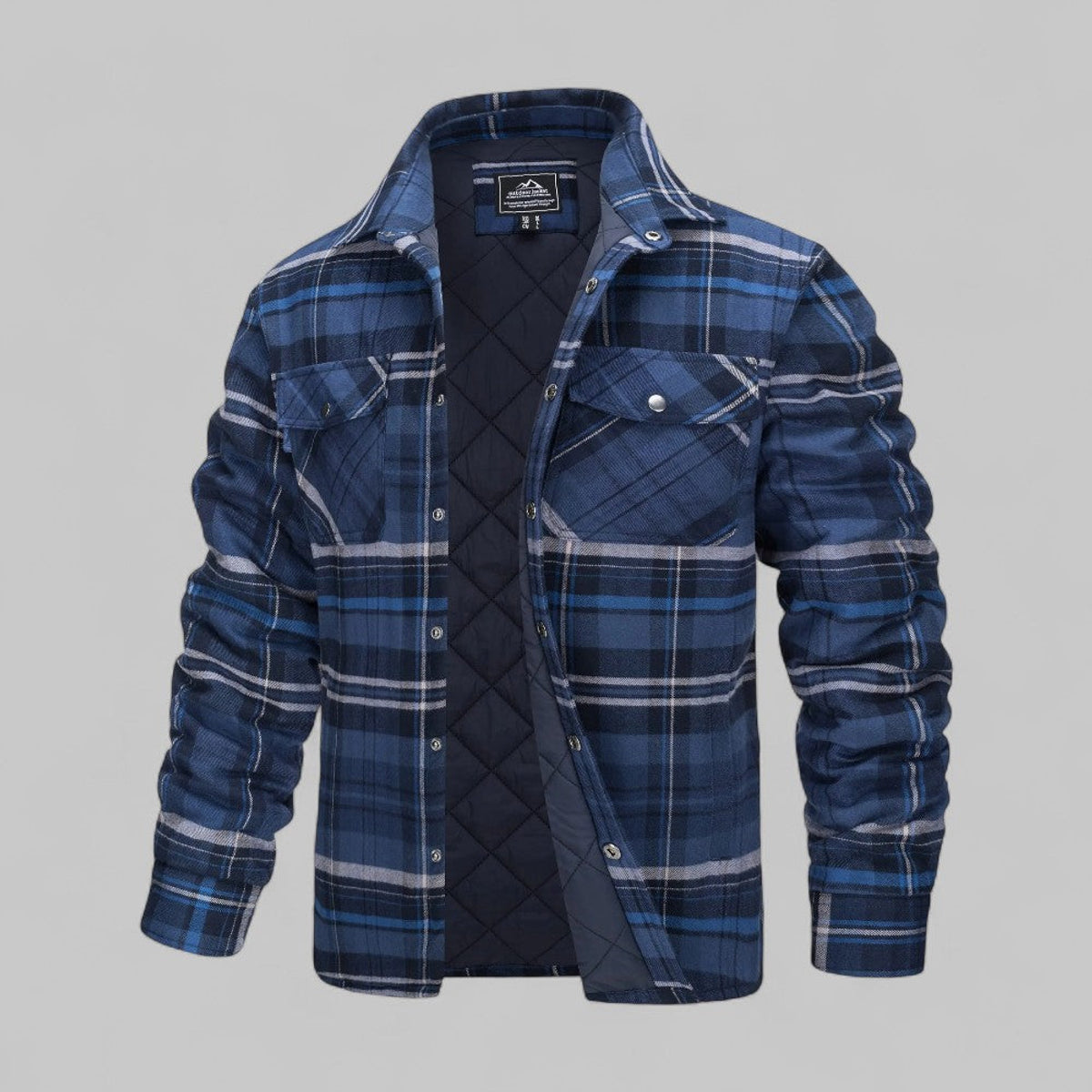 Checked Flannel Shirt Jacket Men Casual Style Warm Quilted Design 3