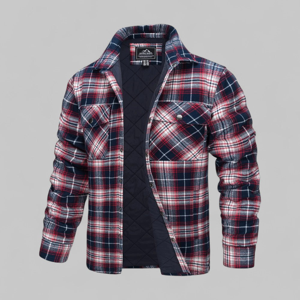 Checked Flannel Shirt Jacket Men Casual Style Warm Quilted Design 4