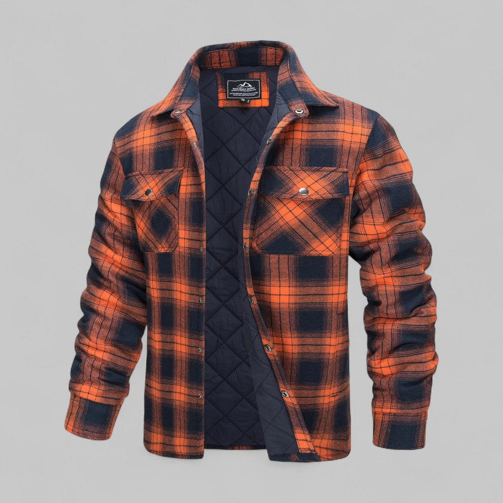 Checked Flannel Shirt Jacket Men Casual Style Warm Quilted Design 6