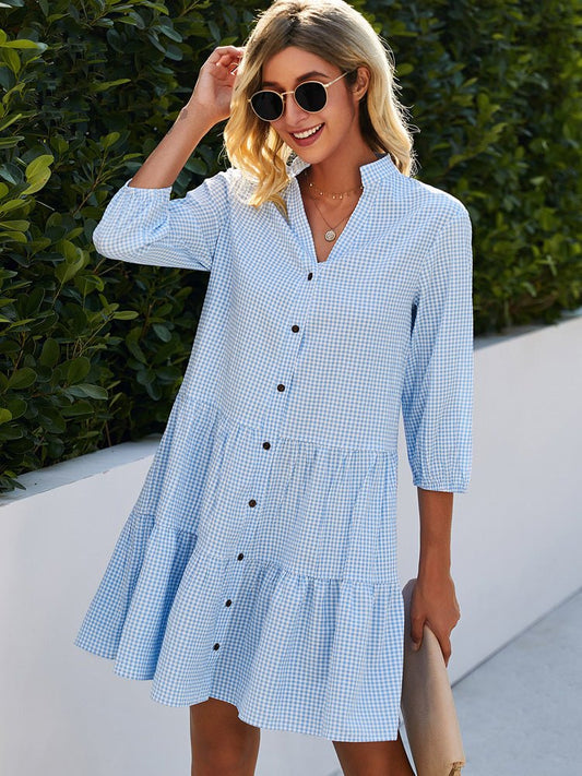 Checked Flowing Dress Women's Lightweight Casual Chic Summer Style 0