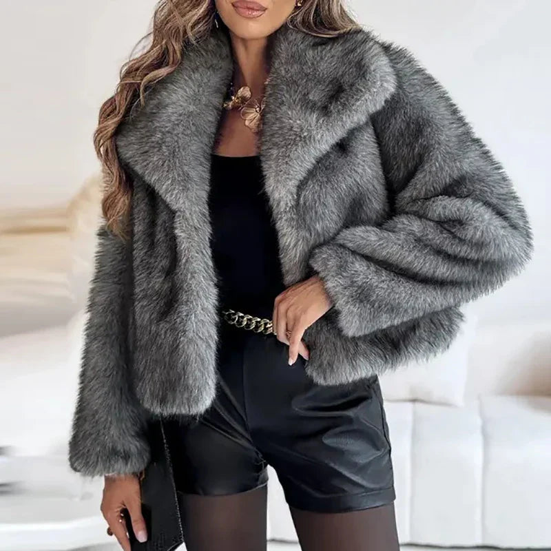 Chic Faux Fur Winter Jacket Women Elegant Cropped Design Stylish Warmth 3