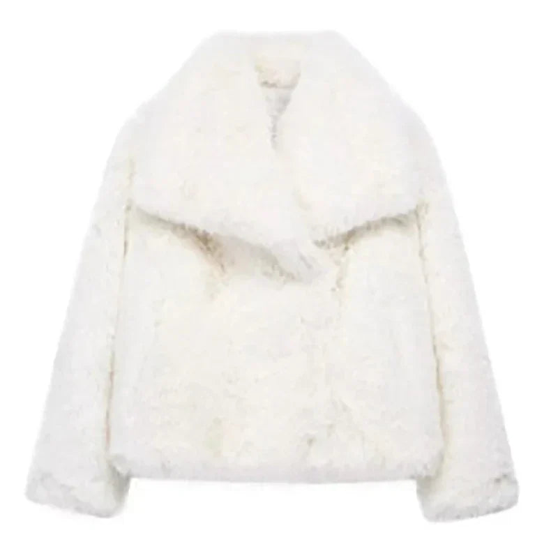 Chic Faux Fur Winter Jacket Women Elegant Cropped Design Stylish Warmth 5