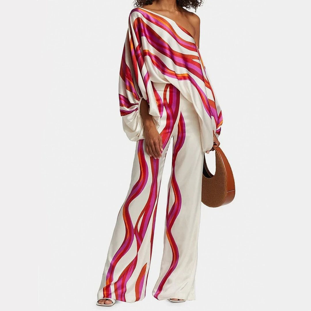 Chic Summer Two Piece Set Off Shoulder Lantern Sleeves Stylish Women's Co Ord Sets 0