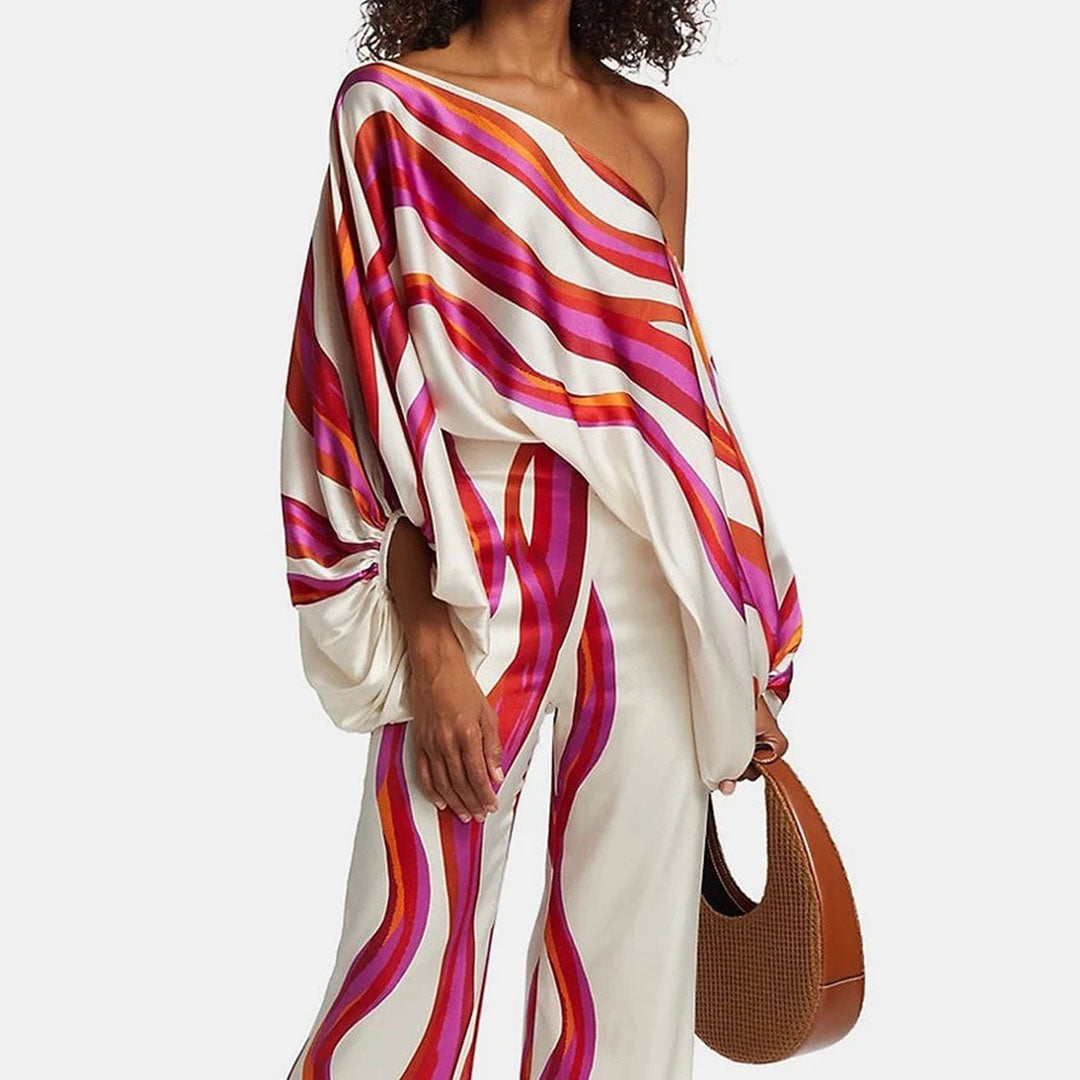 Chic Summer Two Piece Set Off Shoulder Lantern Sleeves Stylish Women's Co Ord Sets 1